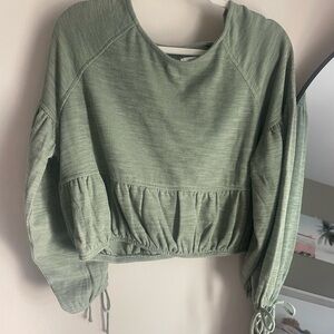 aerie Sage Green Cropped Peplum Pullover